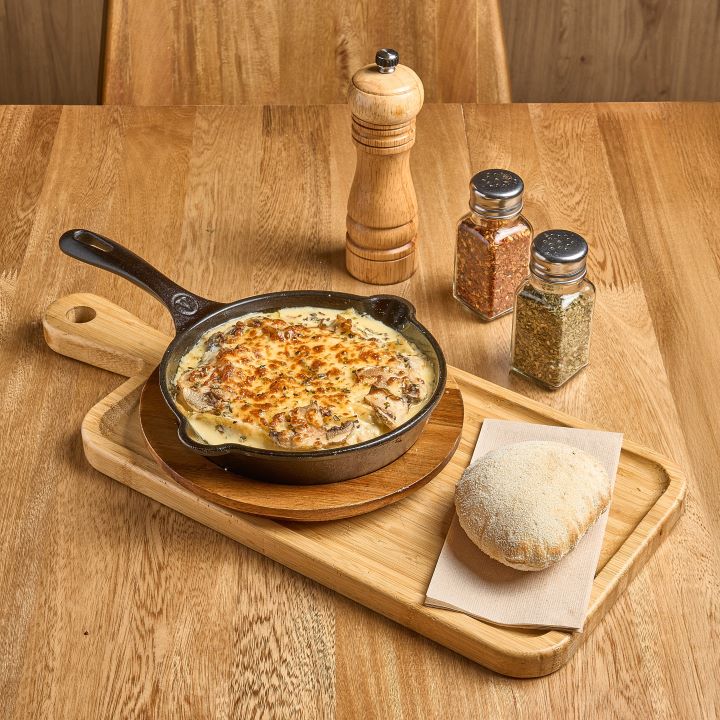 Lasaña pollo y champiñones